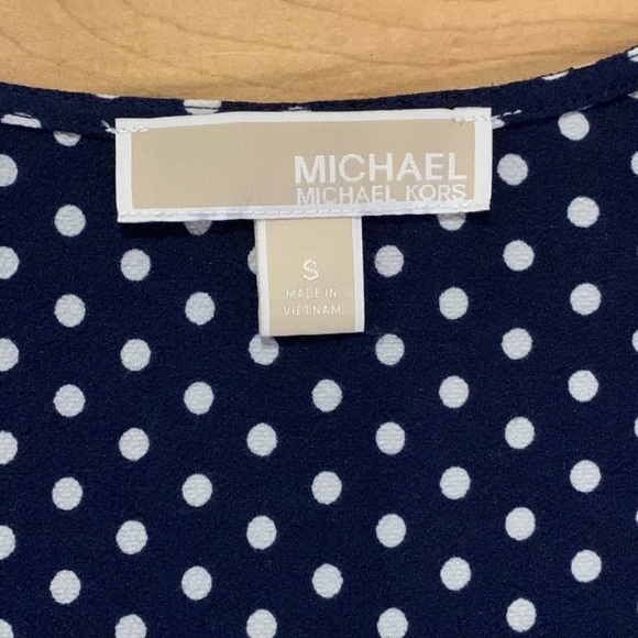 Women’s Michael Kors Navy Blue Polka Dot Tie Wrap Blouse - Picture 6 of 8